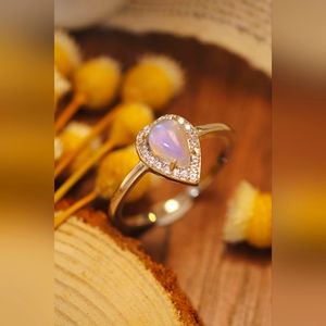 100% Authentic Moonstone Teardrop 925 Sterling Silver Halo Ring
